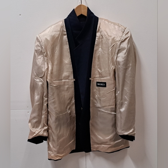 Vintage 80s Men's Sport Coat Jacket Canvas Navy Gold Buttons 2-Btn Canada Sz 40R - Picture 7 of 12